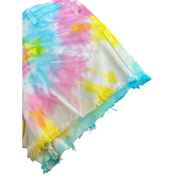 Judy Blue Tie Dye Cut Off Jean Shorts Size M Denim Pink Blue Yellow - Picture 4 of 15